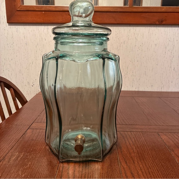 Vintage Beverage Dispenser Green Glass Brass Spigot Made Italy